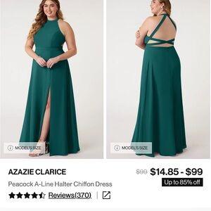 Azazie Clarice Backless Halter Dress in Peacock